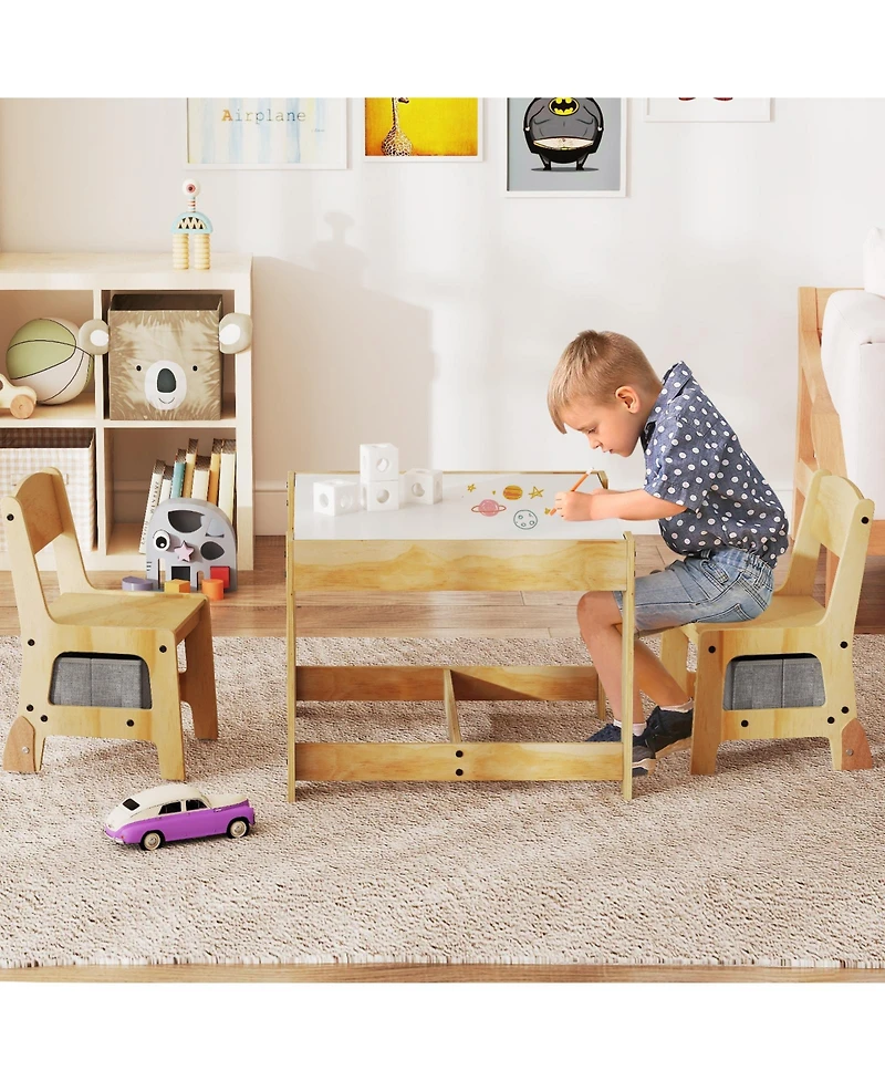 Sugift 3 in 1 Kids Table and Chair Set with Removable Tabletop and 2 Storage Drawers