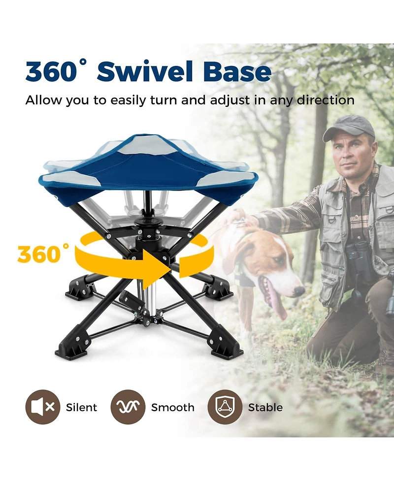 Sugift Folding Camping Stool Swivel Hunting Chair with Anti Sink Feet
