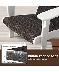 Sugift Patio Adirondack Chair with Padded Rattan Seat and Cupholder