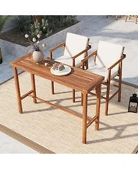 sumyeg 3-Piece Outdoor Dining Set with Acacia Wood Height Table and 2 Stools with Cushions
