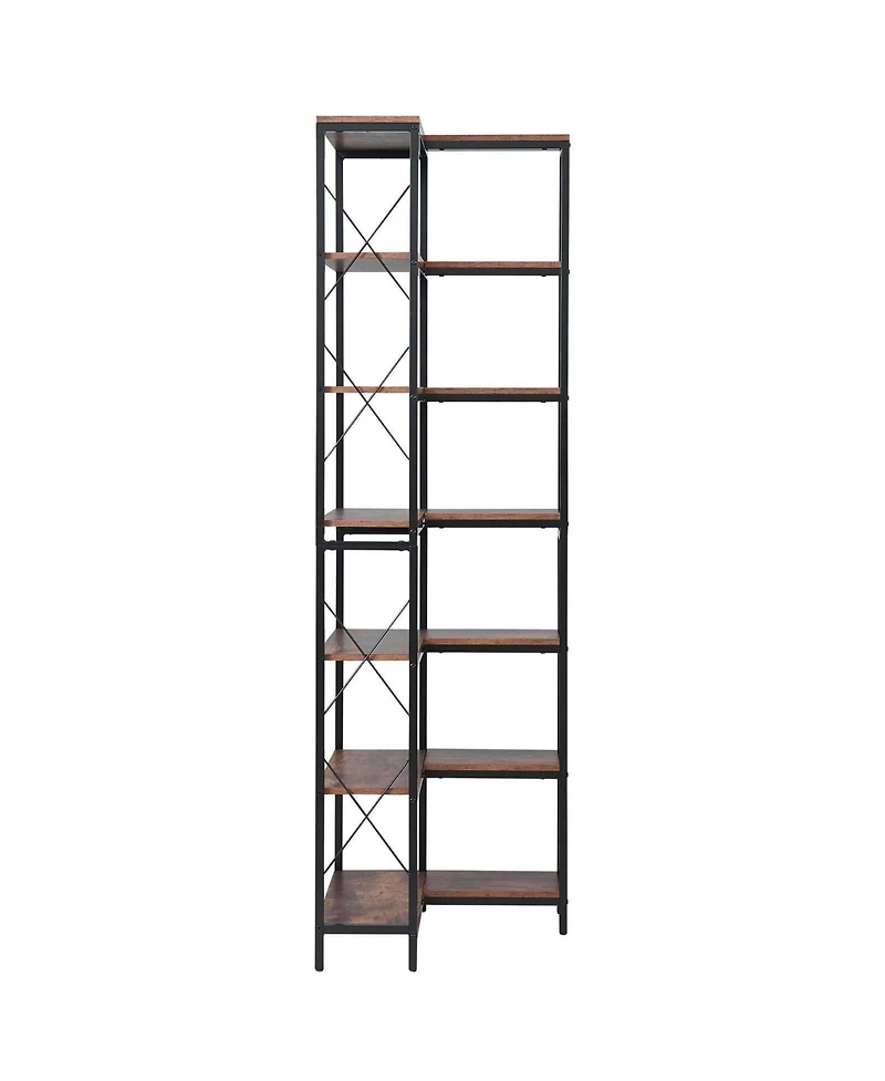 Sugift 7-Tier Corner Bookshelf, 79" Tall, Metal Frame and Wooden Shelves, Industrial