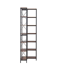 Sugift 7-Tier Corner Bookshelf, 79" Tall, Metal Frame and Wooden Shelves, Industrial