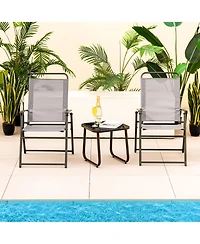 Gymax Set of 4 Folding Sling Chairs Portable chair w/ Dining Armrest Backrest Patio