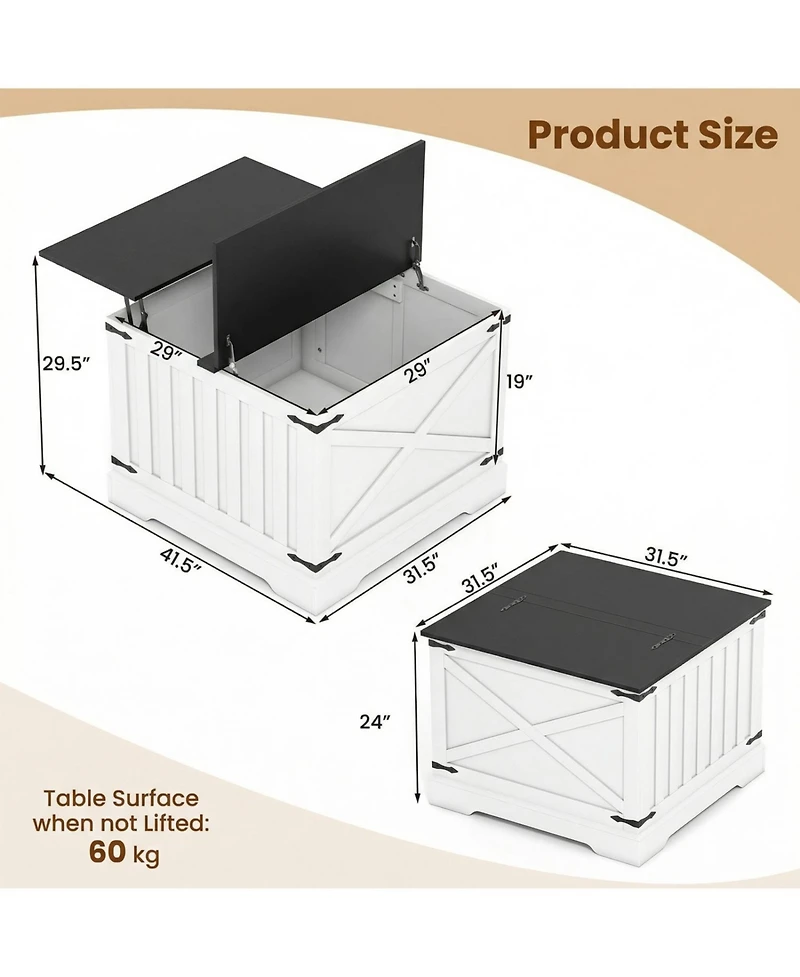 Slickblue Lift Top Coffee Table Farmhouse Hidden Storage Compartment