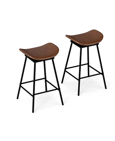 Gouun Set of 2 Faux Leather Swivel Backless Counter Height Bar Stools with Metal Legs