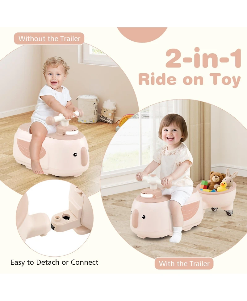 Slickblue Toddler Ride-On Car with Trailer, Lights and Music