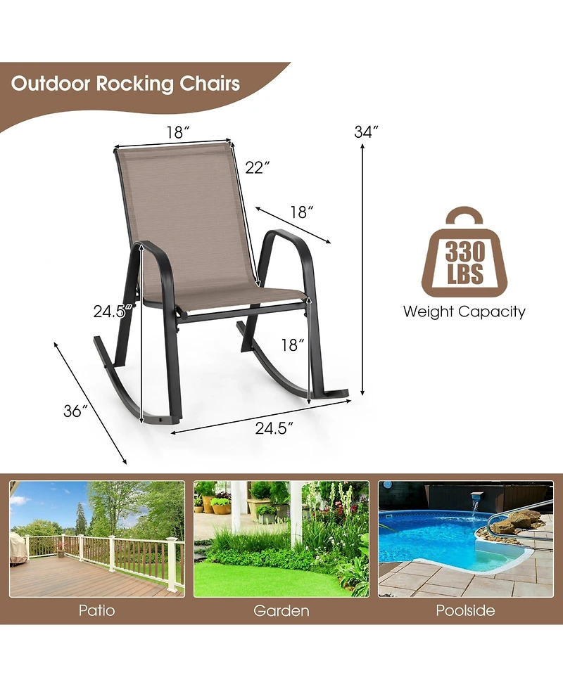 Gymax Set of 2 Metal Rocking Chair Heavy-Duty Rocker Outdoor Anti-Slip Patio