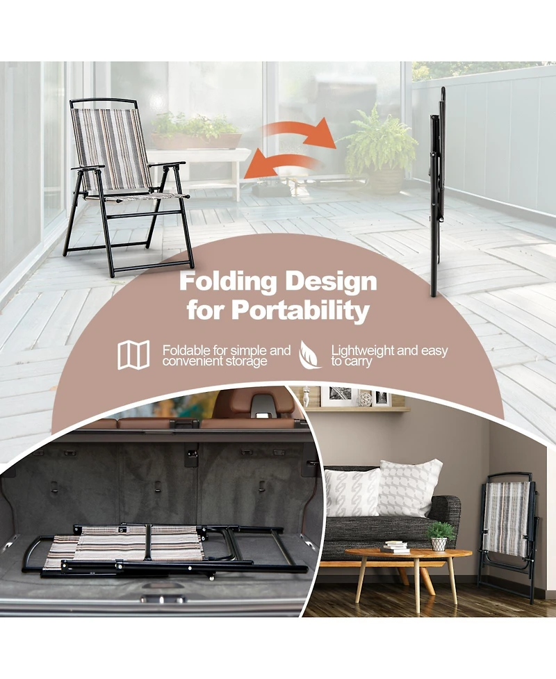 Gymax Set of 4 Portable Folding Sling Chairs Dining Armrest Backrest Outdoor Patio