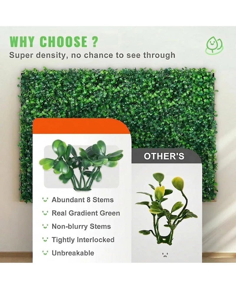 Sugift Boxwood Hedge Wall Panels Set of 12, 24" x 16", Uv Protected for Garden