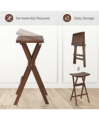 Gouun Backless Folding Counter Height Bar Stools Set of 2 with Teak Wood Frame and Saddle Seat