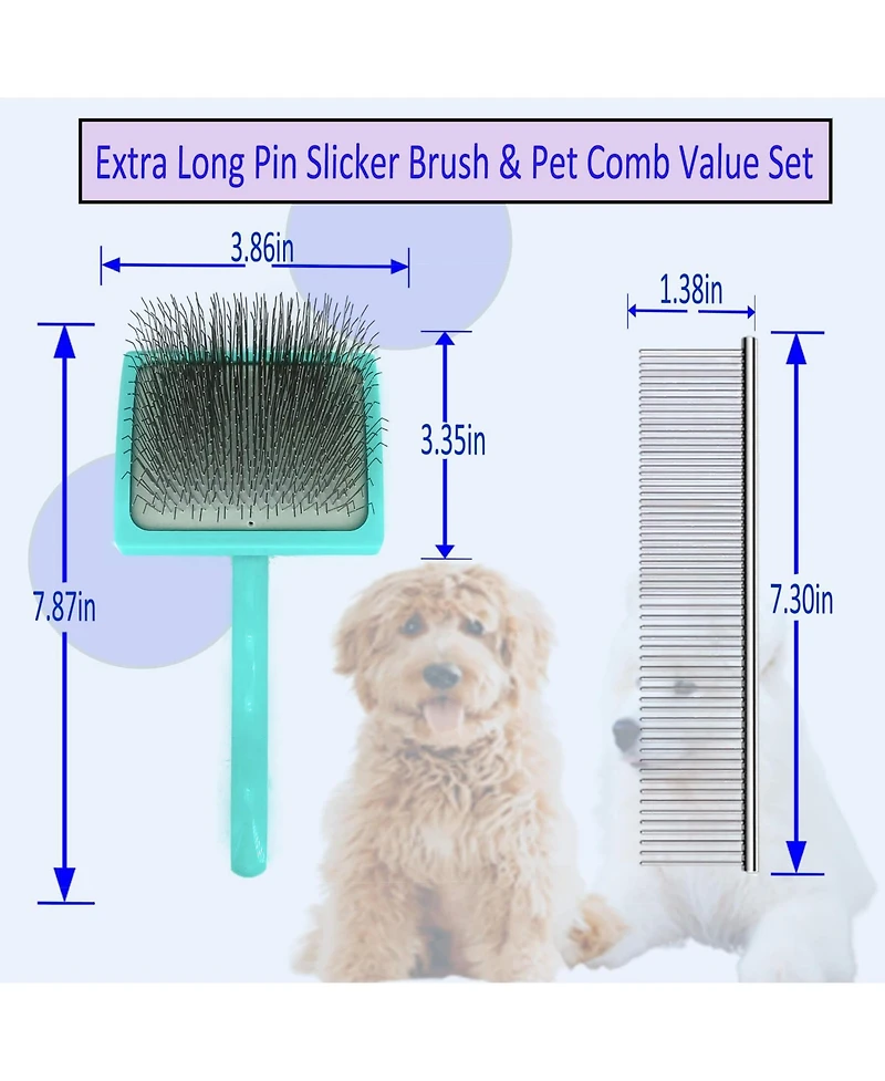 Aronkl Dog Slicker Brush Extra Long Pins Grooming Shedding Tangles Loose Hair for Medium Long Hair Dogs Cats