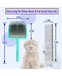Aronkl Dog Slicker Brush Extra Long Pins Grooming Shedding Tangles Loose Hair for Medium Long Hair Dogs Cats
