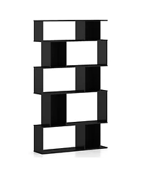Sugift Five Tier Geometric Bookcase with Open Shelves and Cube Storage