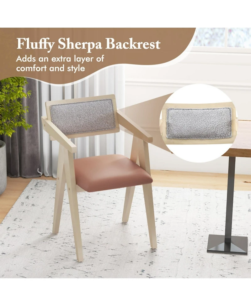 Gouun Mid Century Wooden Accent Chairs Set of 2 with Leathaire Cushions