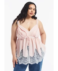 June & Vie Women's Lace-Trim Satin Camisole Top