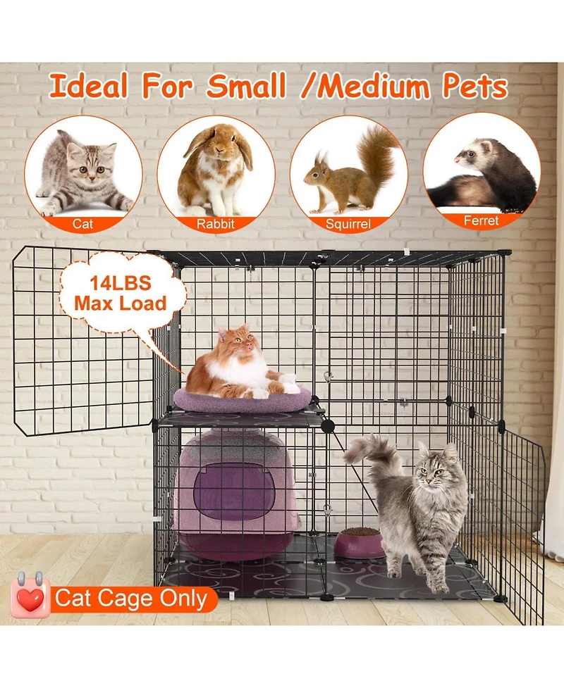 Zeus & Ruta 2 Tier Cat Cage Indoor Enclosure with Detachable Design, 2 Doors, Climbing Ladder for 1-2 Kittens