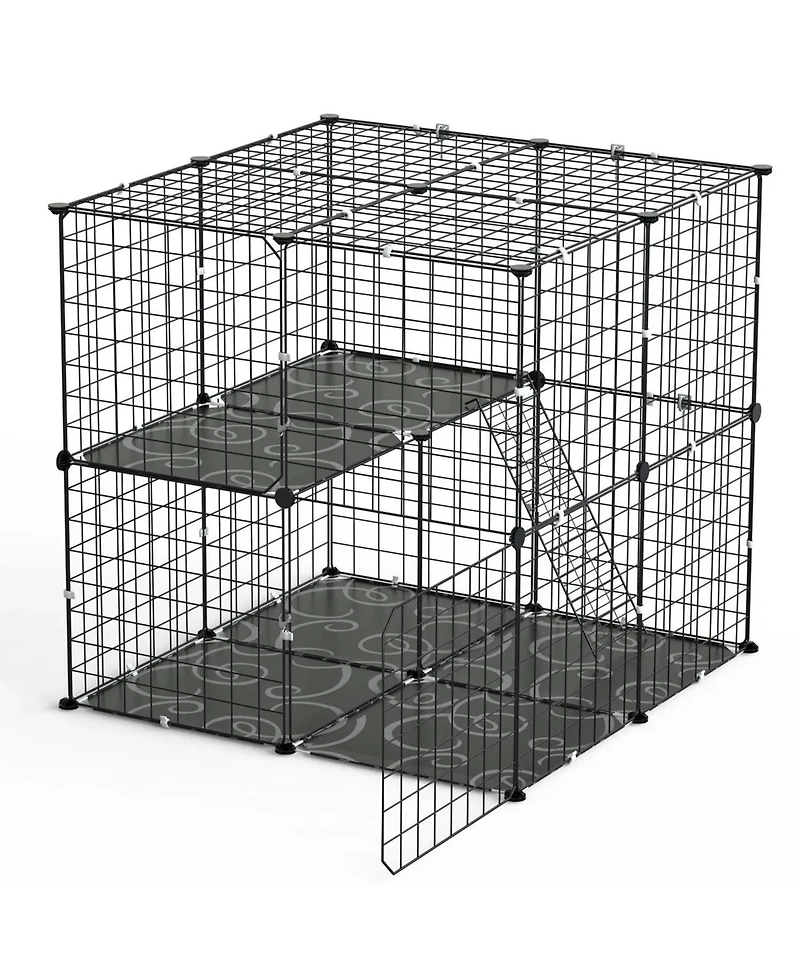 Zeus & Ruta 2 Tier Cat Cage Indoor Enclosure with Detachable Design, 2 Doors, Climbing Ladder for 1-2 Kittens