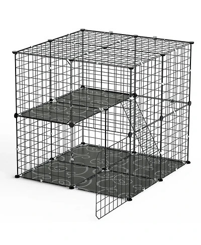Zeus & Ruta 2 Tier Cat Cage Indoor Enclosure with Detachable Design, 2 Doors, Climbing Ladder for 1-2 Kittens