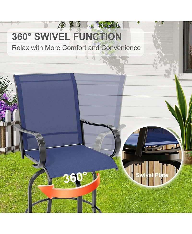 gaomon 2 Piece Outdoor Swivel Bar Chairs, Patio High Swivel Bar Stools, All Weather High Back and Armrest Patio Chairs, Outdoor Rotating BarChair