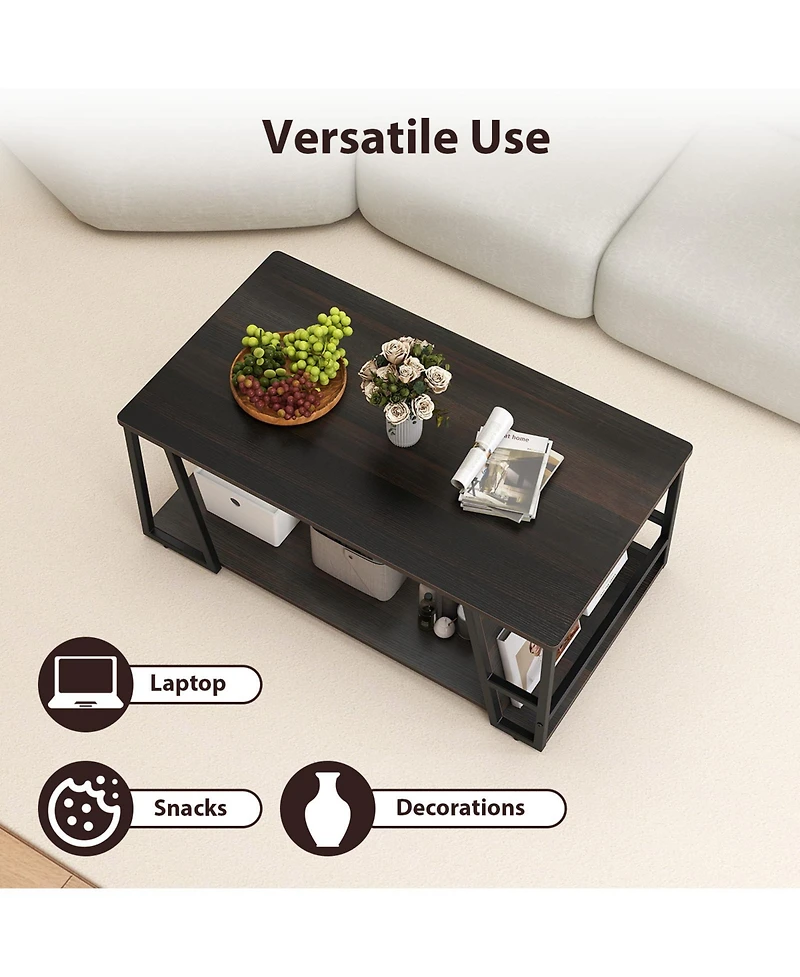 Slickblue Industrial Coffee Table 2 Tier with Storage Shelf Rectangle