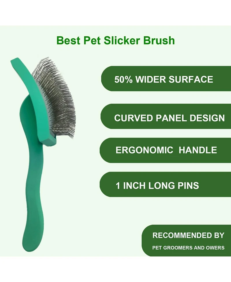 Aronkl Curved Slicker Brush for Long Haired Dogs Soft Round Pins Beech Wood Handle