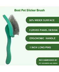 Aronkl Curved Slicker Brush for Long Haired Dogs Soft Round Pins Beech Wood Handle