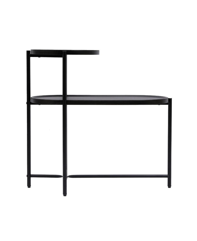 sumyeg Round Wooden Coffee Table with 2-Tier Storage Tray in Black