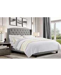 Boyel Living High Back Upholstered Bed Frame with Studded Detail Platform Bed with Solid Wood Frame Soft Fabric