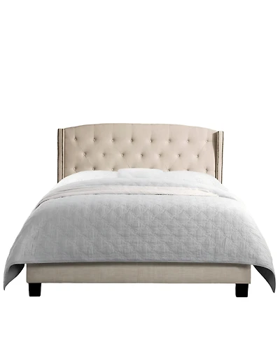 Boyel Living High Back Upholstered Bed Frame with Studded Detail Platform Bed with Solid Wood Frame Soft Fabric