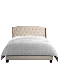 Boyel Living High Back Upholstered Bed Frame with Studded Detail Platform Bed with Solid Wood Frame Soft Fabric