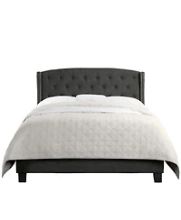 Boyel Living High Back Upholstered Bed Frame with Studded Detail Platform Solid Wood and Soft Fabric