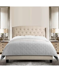 Boyel Living High Back Upholstered Bed Frame with Studded Detail Platform Bed with Solid Wood Frame Soft Fabric