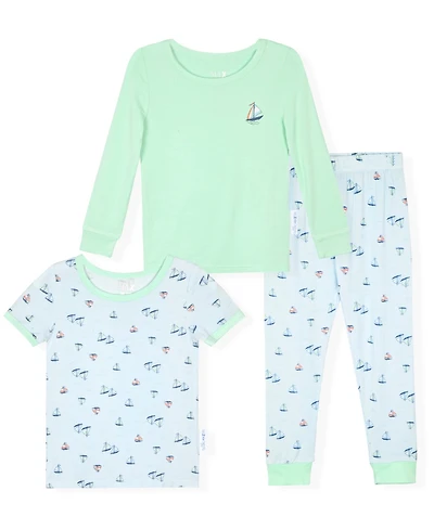 Max & Olivia Boys' 12M-5T Sail Boat Crewneck Top and Pants Sleep Play, 3-Piece Set