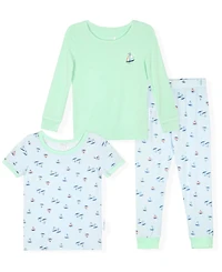Max & Olivia Boys' 12M-5T Sail Boat Crewneck Top and Pants Sleep Play, 3-Piece Set