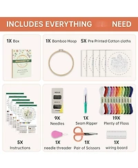 Gnuadz 5 Pack Beginner Embroidery Kit Adults Floral Patterns Hoop Threads Tools