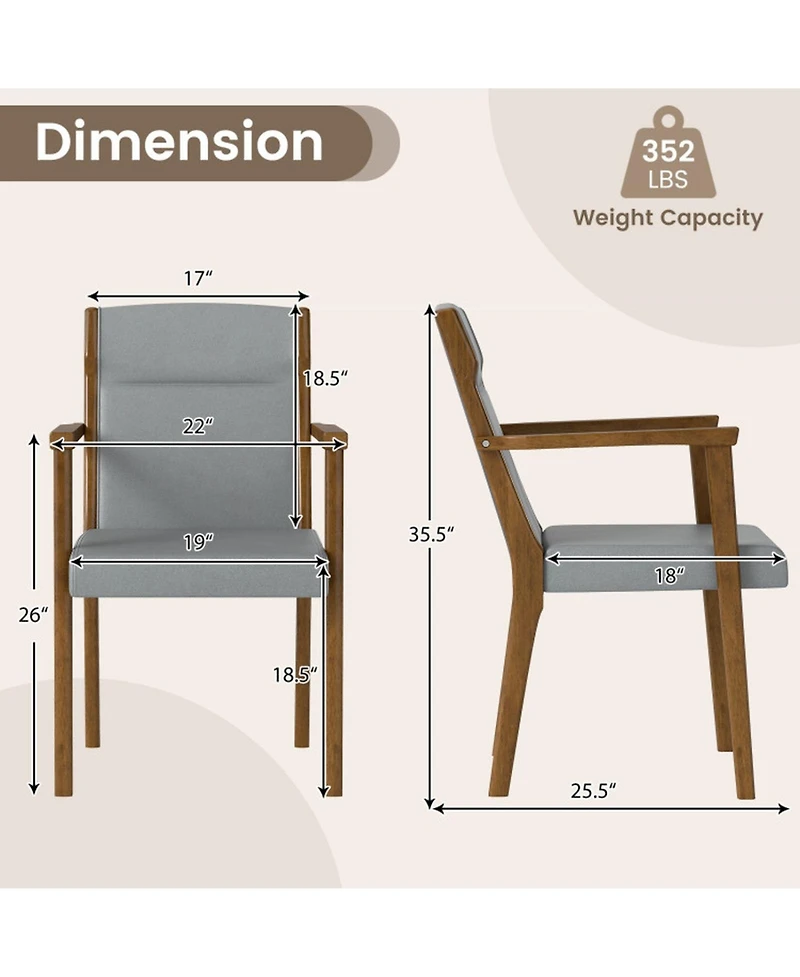 Gouun High-Back Wooden Accent Chairs Set of 2 with Padded Cushions