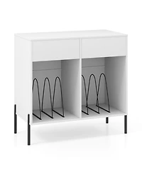 Sugift Double Wide Record Player Stand with Power Outlets and Storage