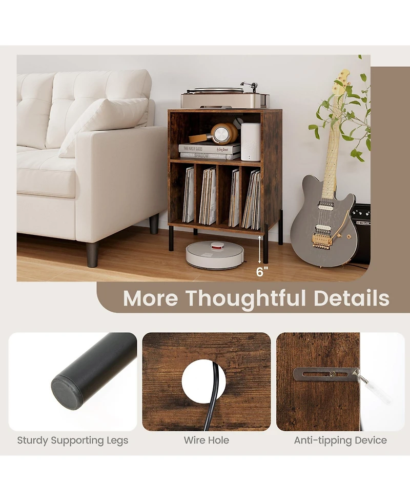 Sugift Record Player Stand with Storage Shelf and Charging Station