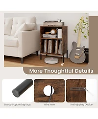 Sugift Record Player Stand with Storage Shelf and Charging Station