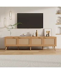 sumyeg 70 inch Modern Cabinet Tv Stand with Rattan Doors Media Console with Storage Space & Cable Holes