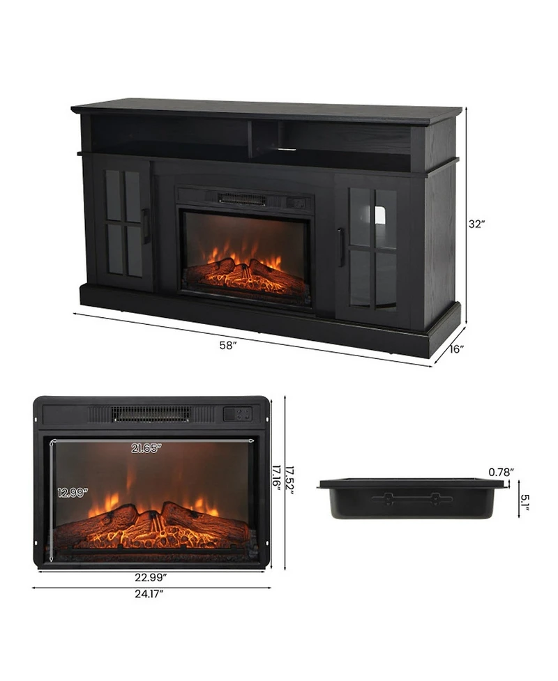 Gouun 58 in Electric Fireplace Tv Stand with Side Cabinets for TVs up to 65