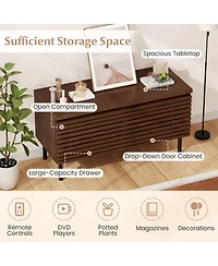 Gouun Mid-Century Fluted Tv Console with Hidden Compartments and Metal Legs