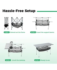 Gouun Portable Roll-Up Aluminum Camping Table with Mesh Basket