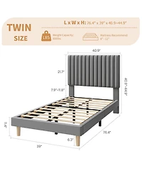 Homfan Set of 2 Dreamy Velvet Platform Bed with Adjustable Channel-Tufted Headboard - Soft Linen Upholstery, No Box Spring Needed