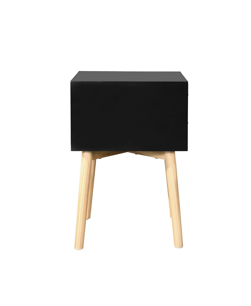 Rainsken Mid-Century Modern Nightstand with 2 Drawers and Rubber Wood Legs, Bedside Table, Sturdy Storage Cabinet for Bedroom, Study and Living Room