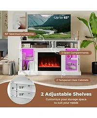 Gouun 58 in Fireplace Tv Stand with Led Lights and Glass Door Cabinets