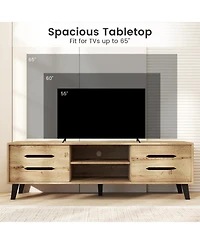 Gouun 59 in Mid-Century Tv Stand with Sliding Doors and Cable Management