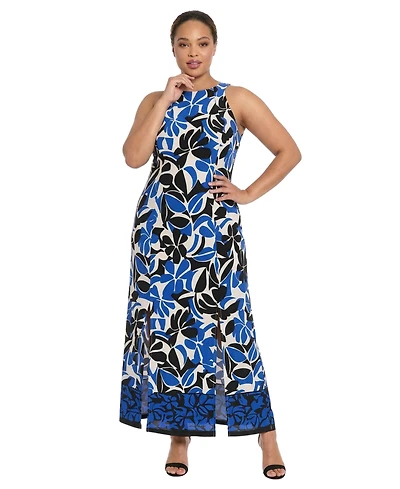 London Times Plus Printed Halter Neck Dress