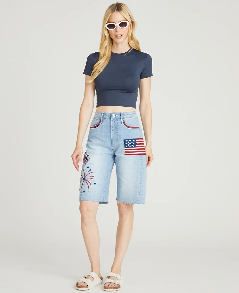 Driftwood Women's Palmer Patriotic Embroidered High-Rise Denim Shorts