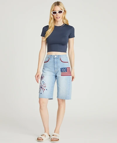 Driftwood Women's Palmer Patriotic Embroidered High-Rise Denim Shorts